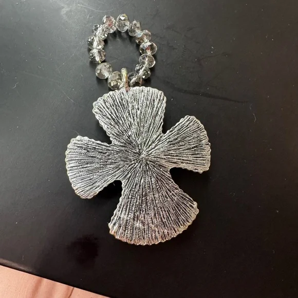 Vintage Beaded Cross Pendant with Crystal Bead Loop – Statement Jewelry - Picture 5 of 5